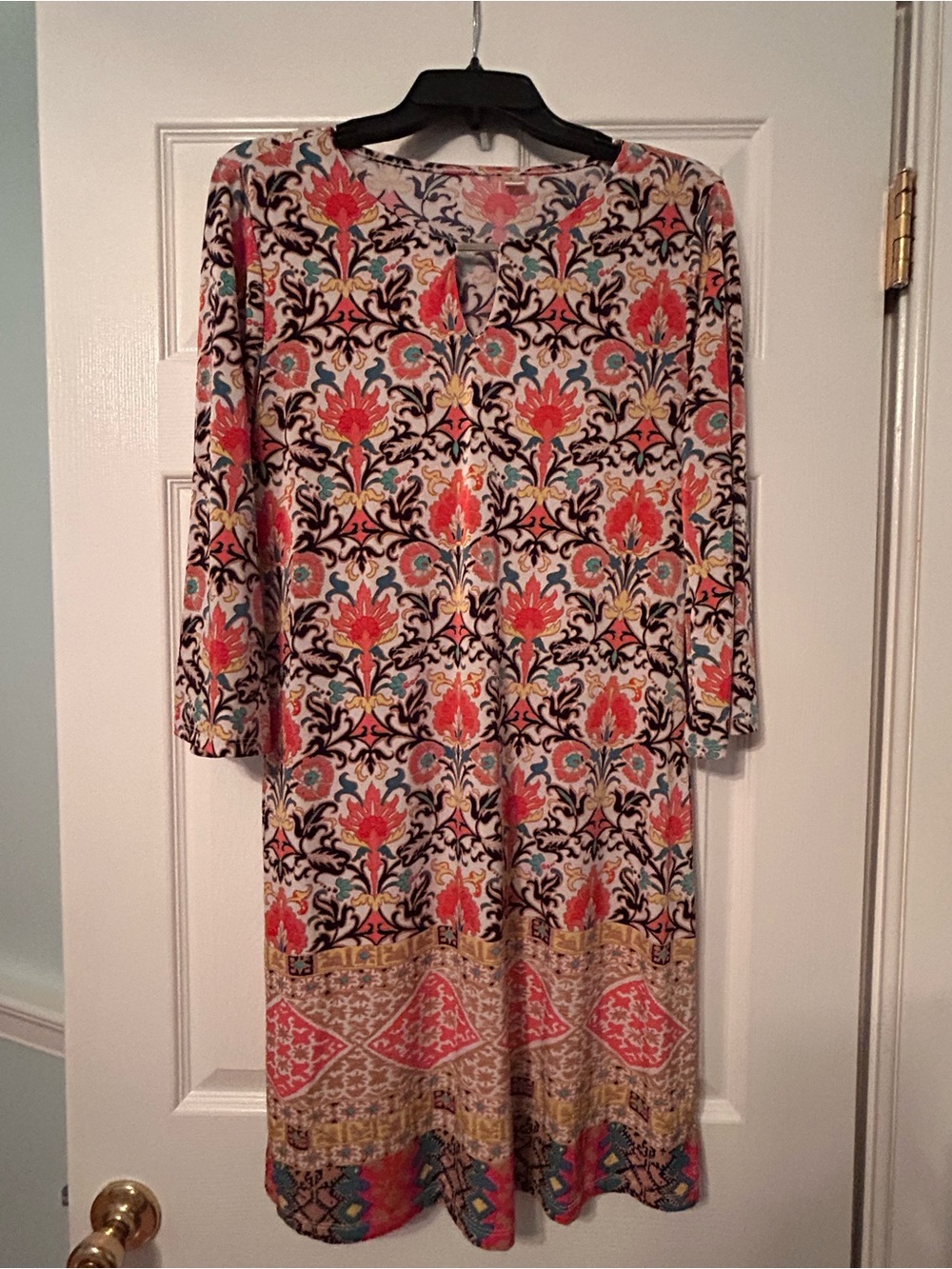 Tacera Coral, Cream & Black Floral Midi Dress